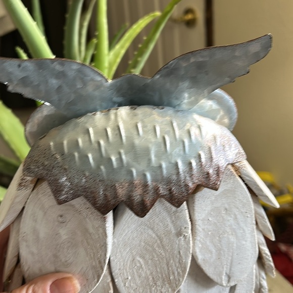 UNIQUE DRIFTWOOD GALVANIZED MEDAL, AMBER EYE  OWL, HOME DECOR - Picture 6 of 8